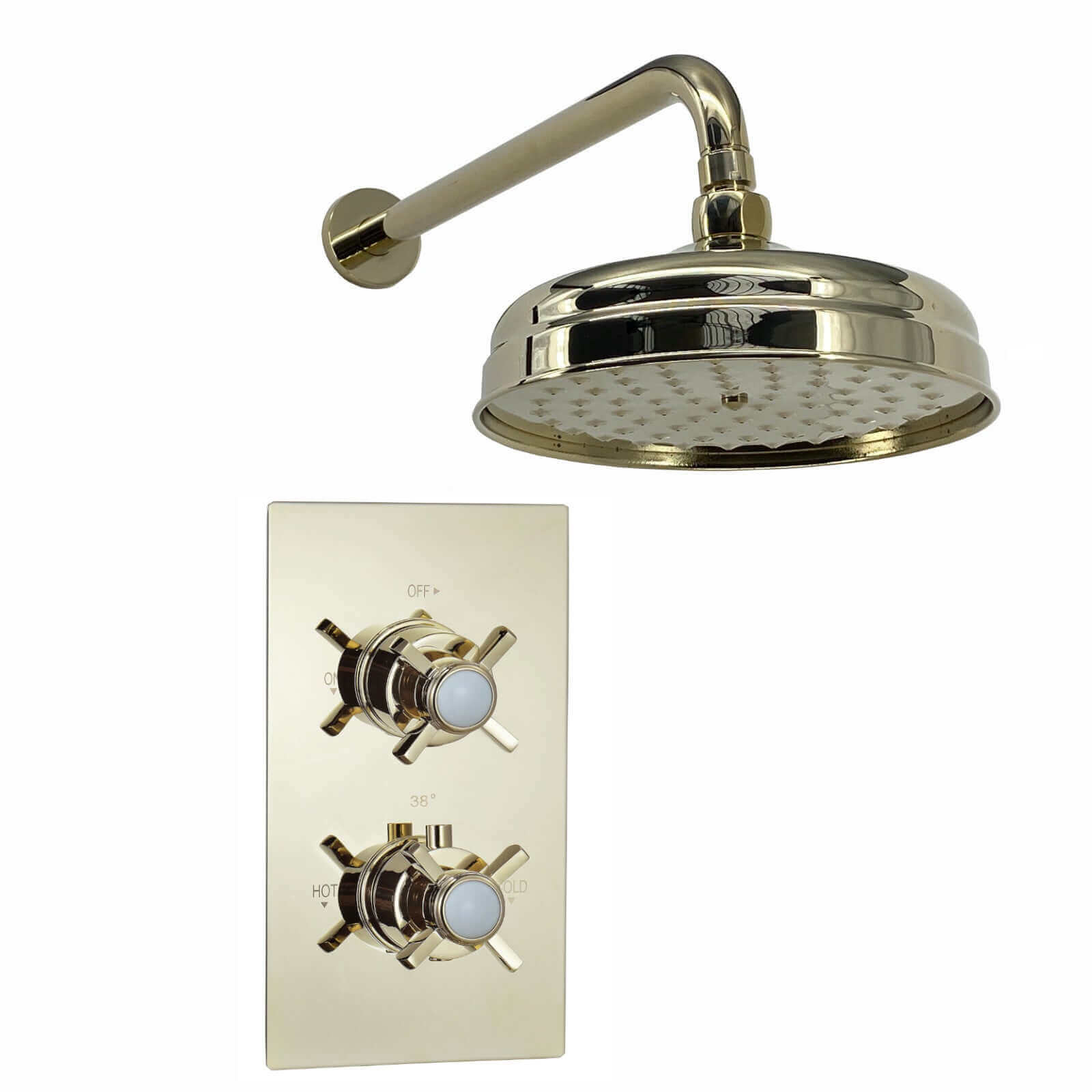 Buy Edwardian Traditional Crosshead And White Details Concealed Thermostatic Shower Set Wall Fixed 8" Shower Head - Gold (1 Outlet) Online UK | HOUSE OF ENKI